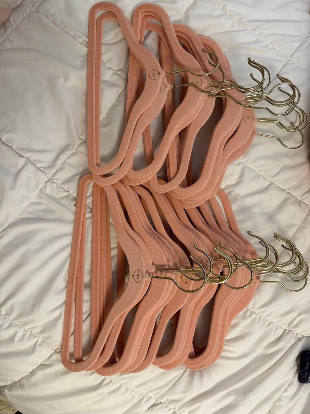 Joy Mangano Peach Velvet Kids huggable Hangers with Gold Hooks 35 pcs